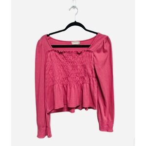 Altar'd State Mauve Smocked Long Sleeve Blouse Size XS Boho Chic